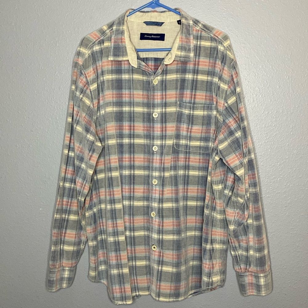 Tommy Bahama Pastel Pink Blue Soft Button Up Collared Shirt Size XXL